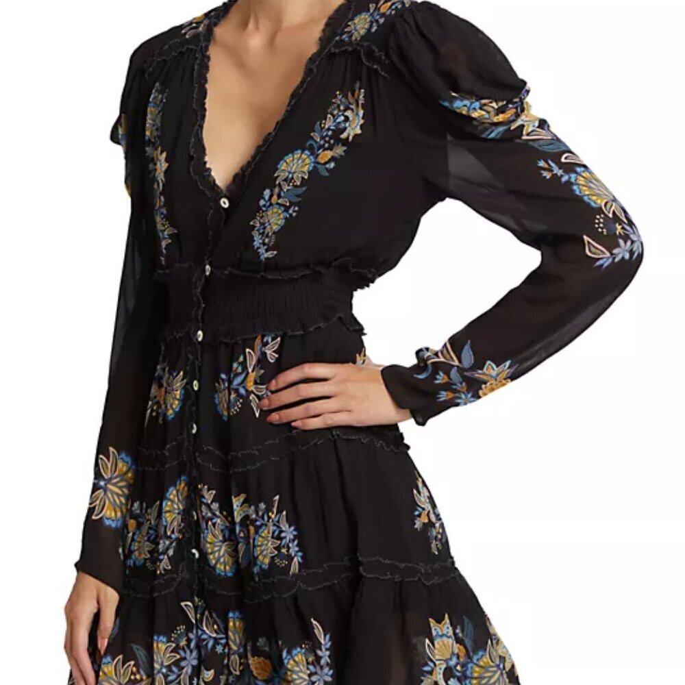 Farm Rio Floral-Embroidered Long-Sleeve Minidress. Sz: Small - Picture 2 of 12